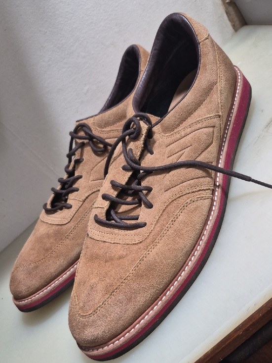 New Balance Other - New Balance Tan Suede Derby Shoes with Red Trim